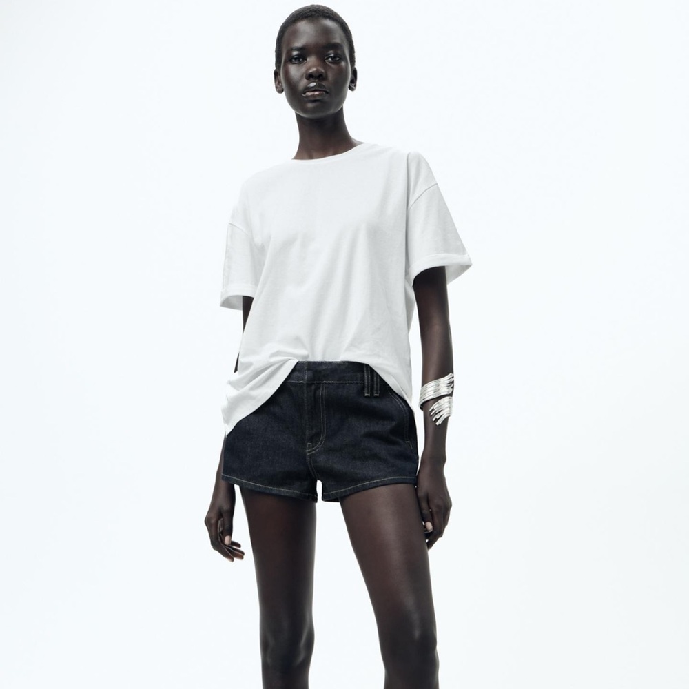 Zara DENIM SHORTS ZW COLLECTION micro mini shorts navy